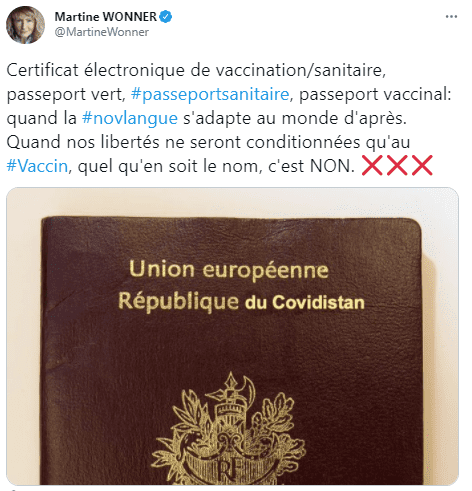 Tweet sur la passeport vaccinal